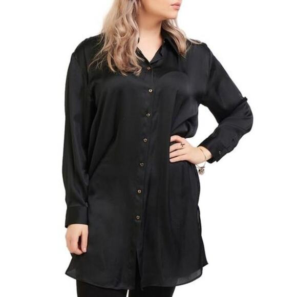 Black Tape Dress Tunic Shirt Black Button Front Long Sleeve Extra Large XL 16 - Picture 1 of 15